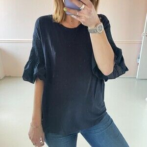 Le Gali Ruffled Bell Sleeve Blouse Black Large